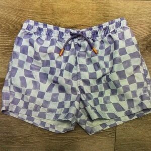 Kids Swim Trunks in Purple Checkered Pattern